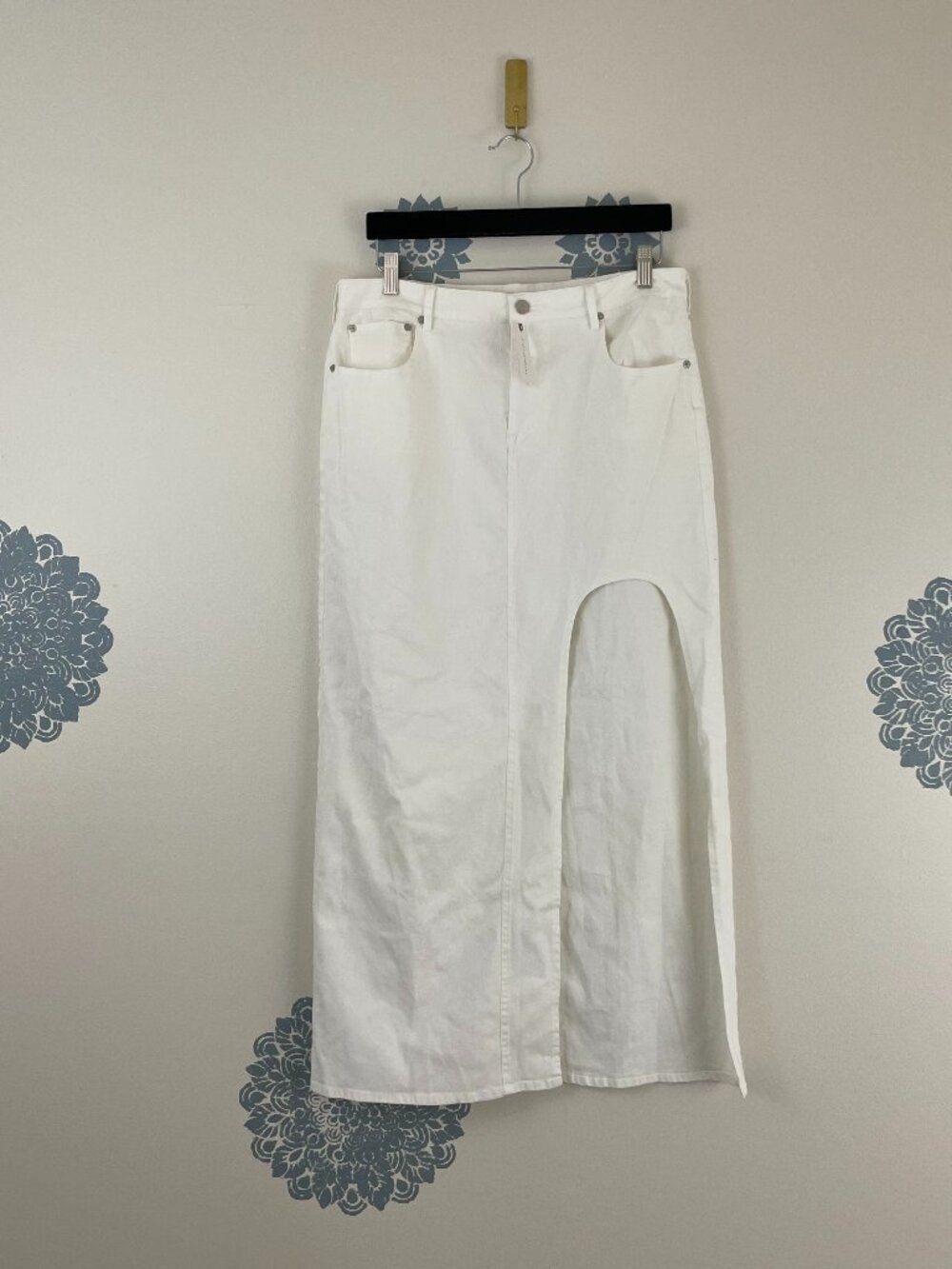 Anthropologie Dolan Side Slit Denim Maxi Skirt in White Size Large